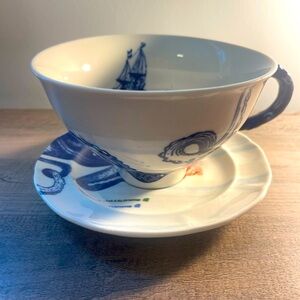 Anthropologie From The Deep Octopus Nautical Large Tea Cup and Saucer Set
